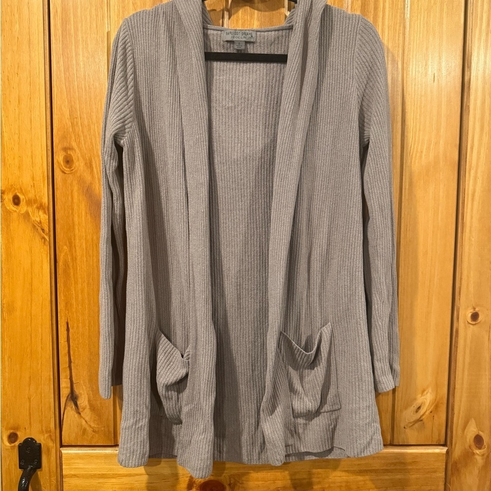 Barefoot Dreams CozyChic Ultra Lite Tan Ribbed Hooded Cardigan